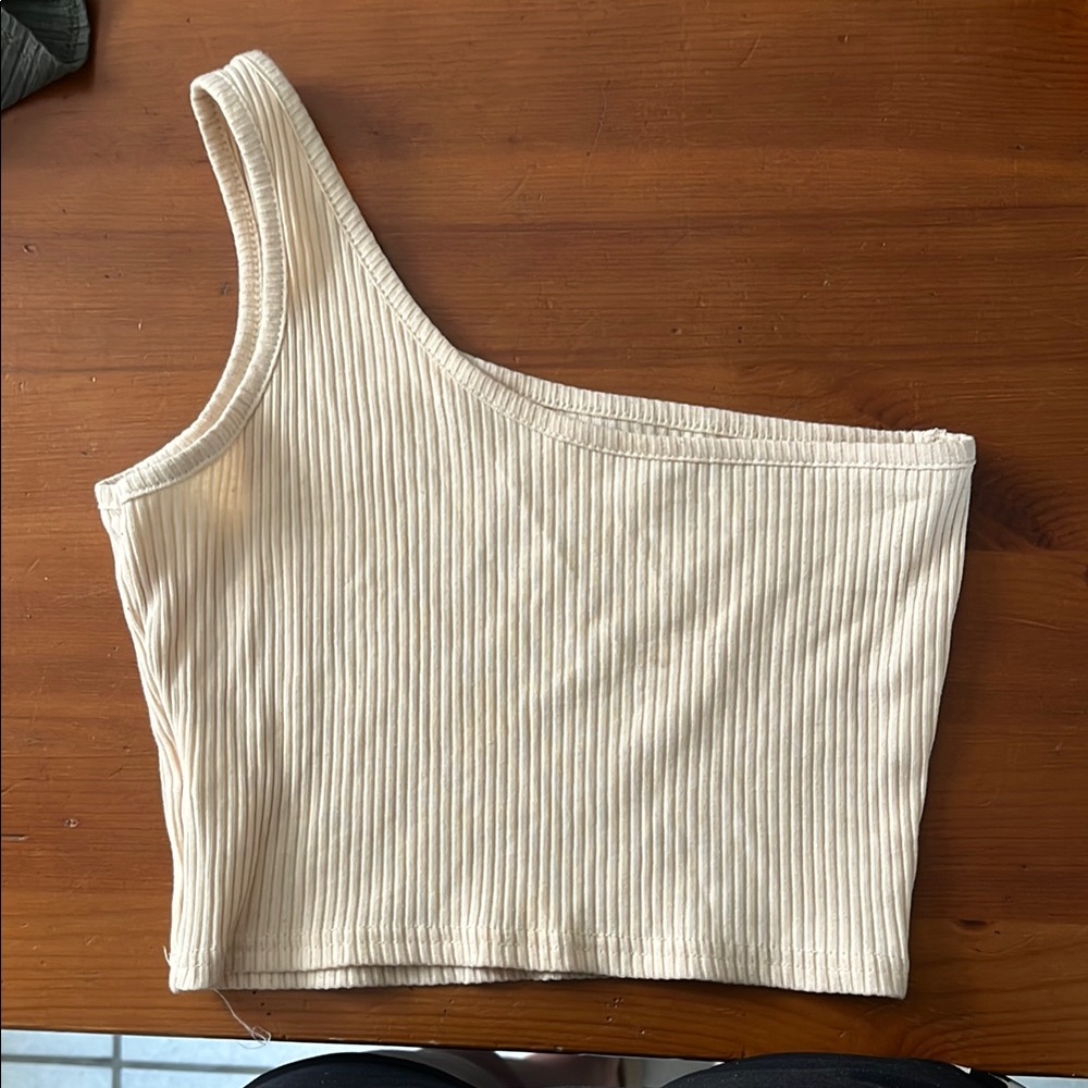 One-Shoulder Ribbed Cream Top